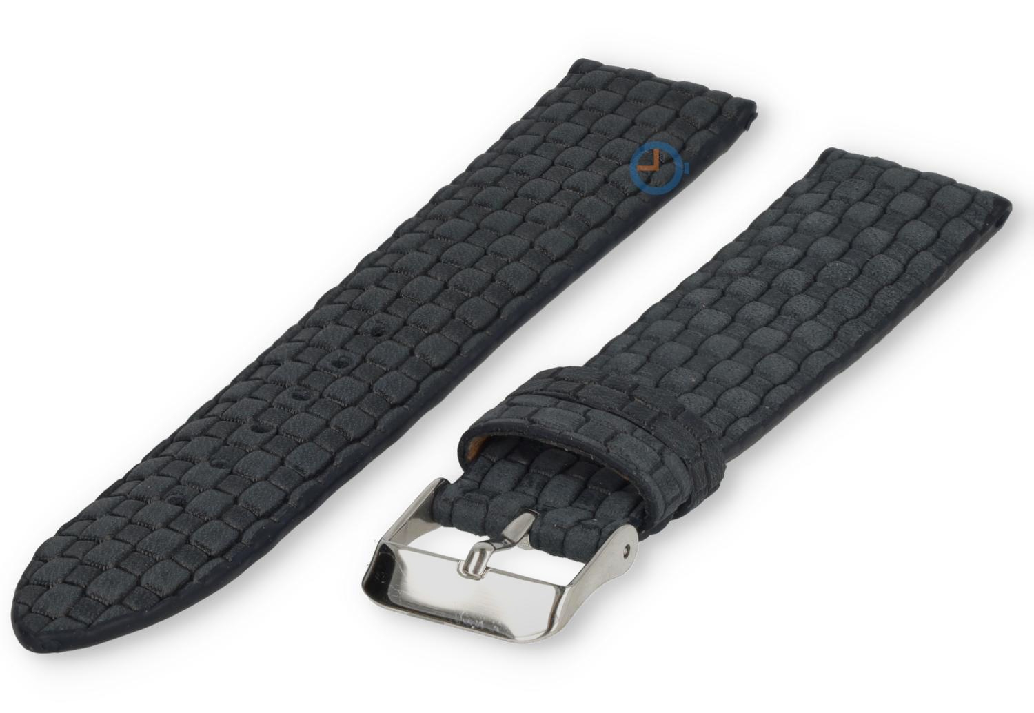 Geweven leren horlogeband - 22mm - navy