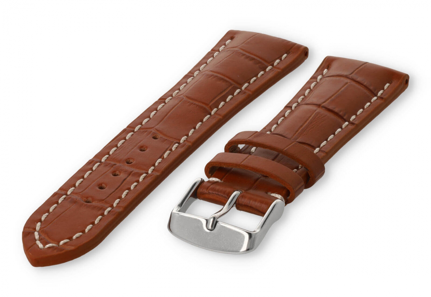Horlogeband met krokoprint 24mm lichtbruin leer