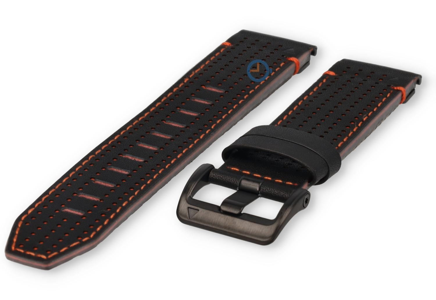 Luxe leren horlogeband Garmin Fenix 7 (22mm) (zwart/oranje)