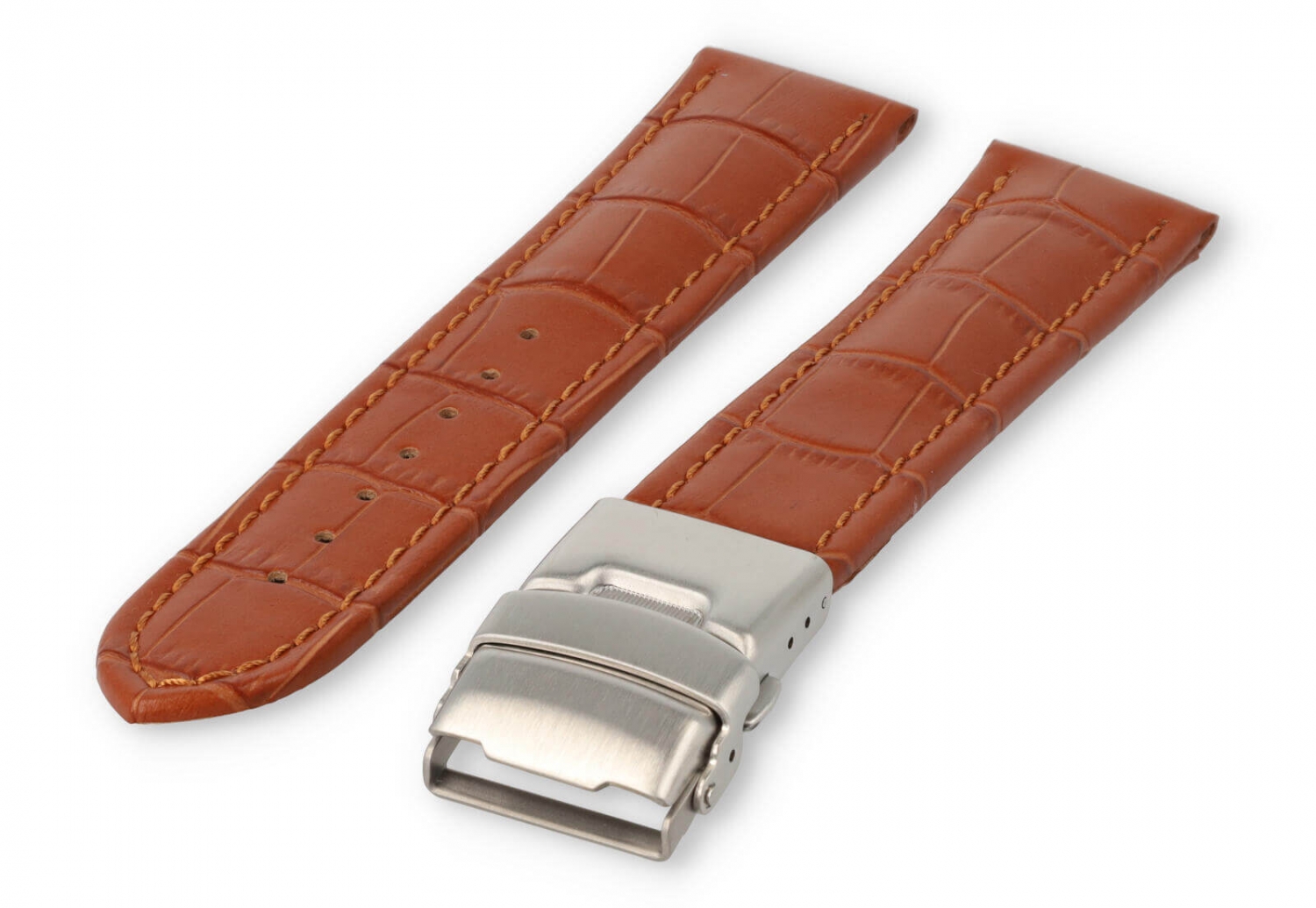 Horlogeband met vouwsluiting 24mm lichtbruin leer