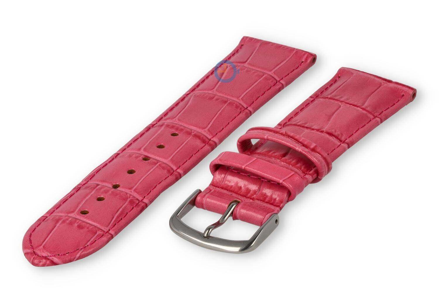 Leren horlogeband croco - 20mm - framboos