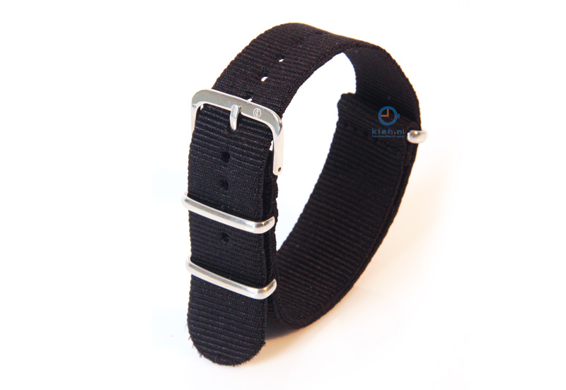 Horlogeband 18mm zwart nylon