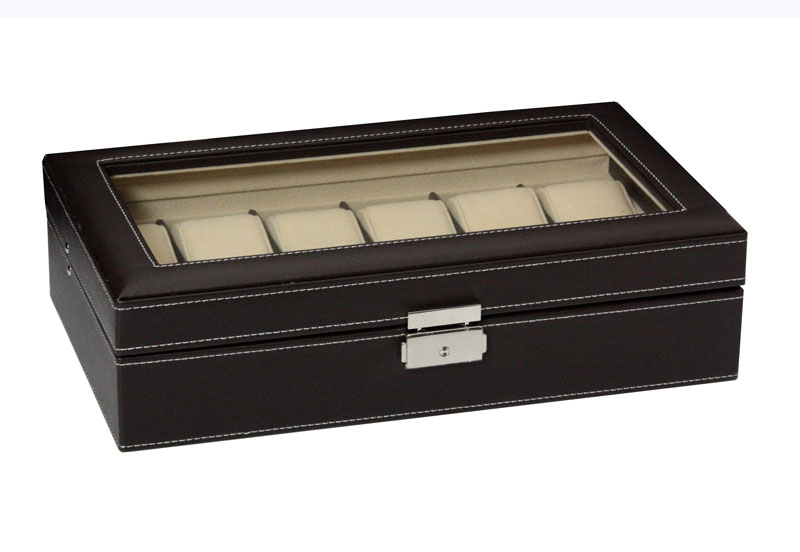 Horlogebox 12 stuks donkerbruin leer