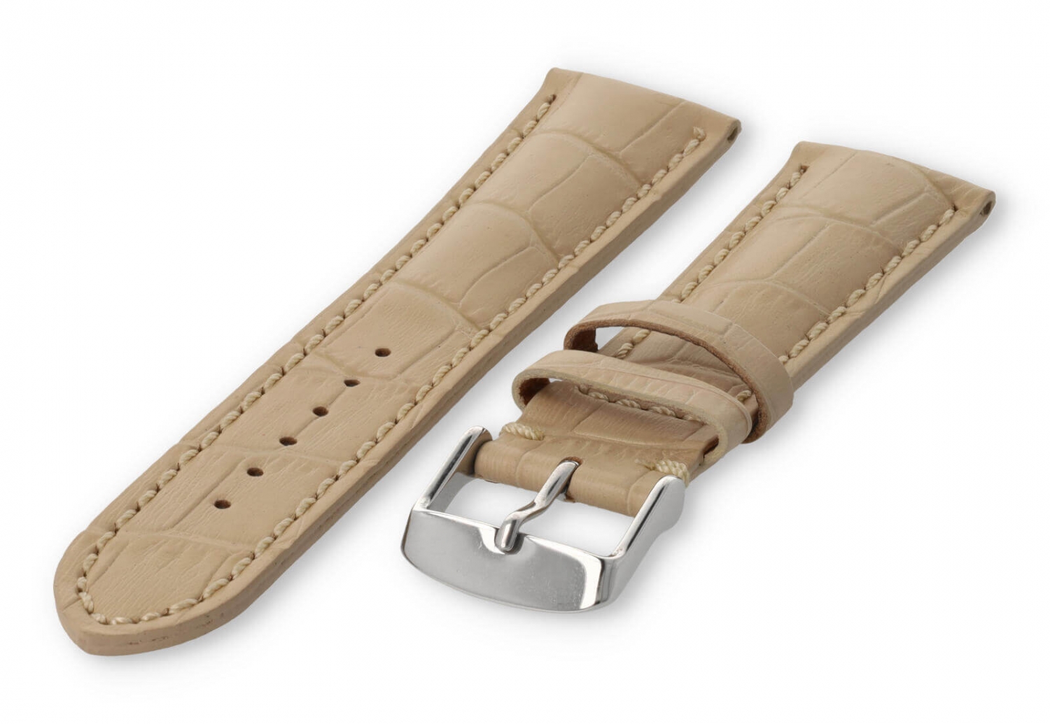 Horlogeband met krokoprint 24mm beige leer