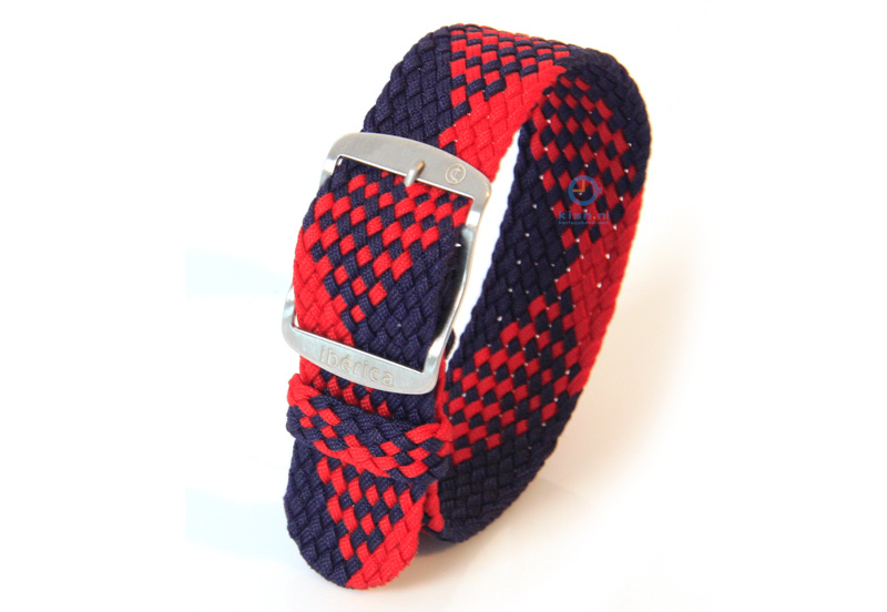 Horlogeband 22mm nylon blauw/rood