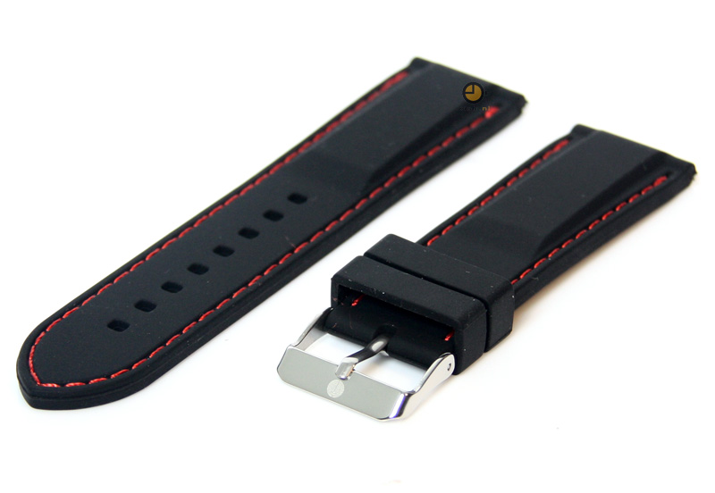 Horlogeband 24mm zwart-rood siliconen met quick-release