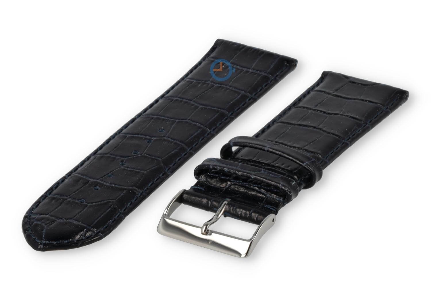 Kalfsleder XL band met croco-reliëf - 28mm - donkerblauw