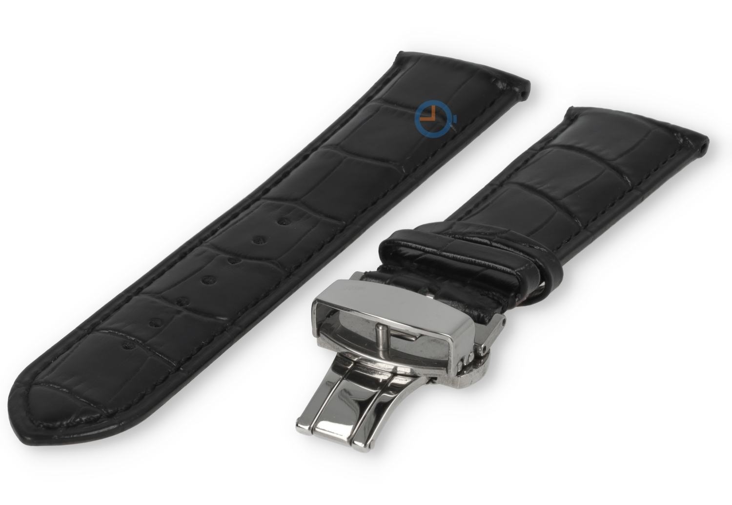 Luxe Edox horlogeband zwart leer - vlindersluiting - 22mm