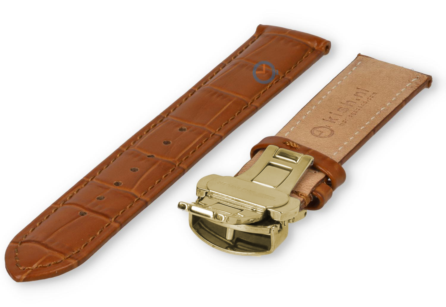Luxe Edox horlogeband lichtbruin leer - vlindersluiting (goud) - 20mm