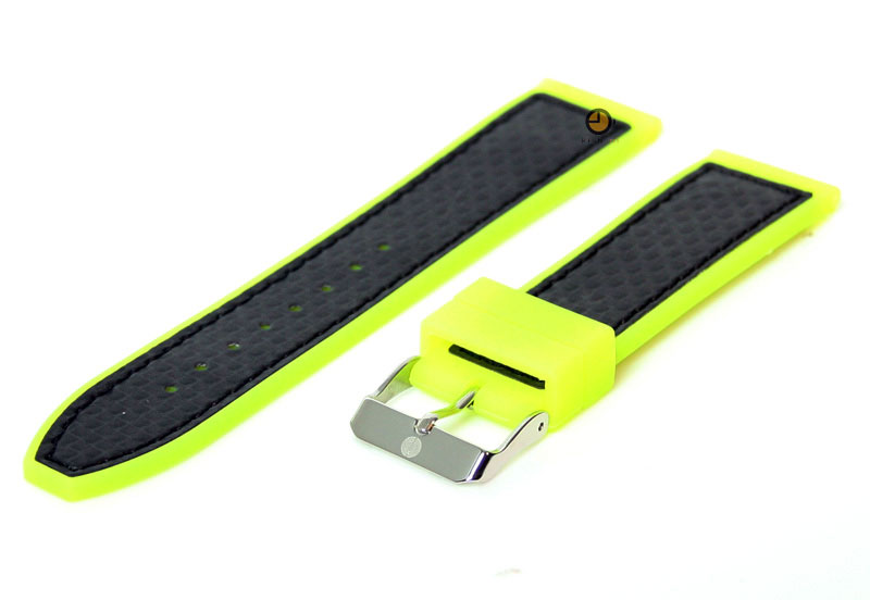 Horlogeband 22mm neongeel-zwart siliconen met carbon reliëf