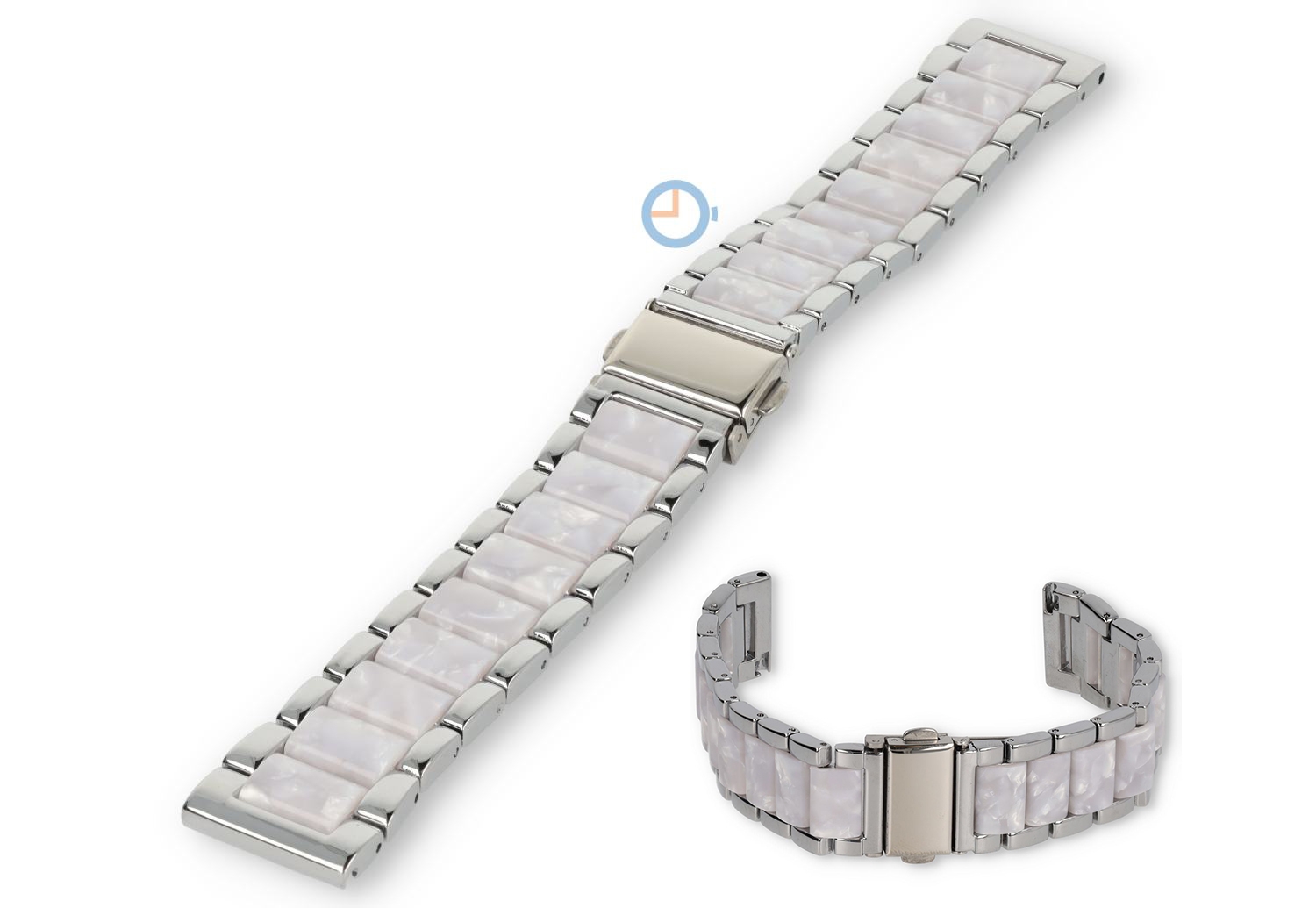 20mm marmer bandje staal met resin - zilver/wit