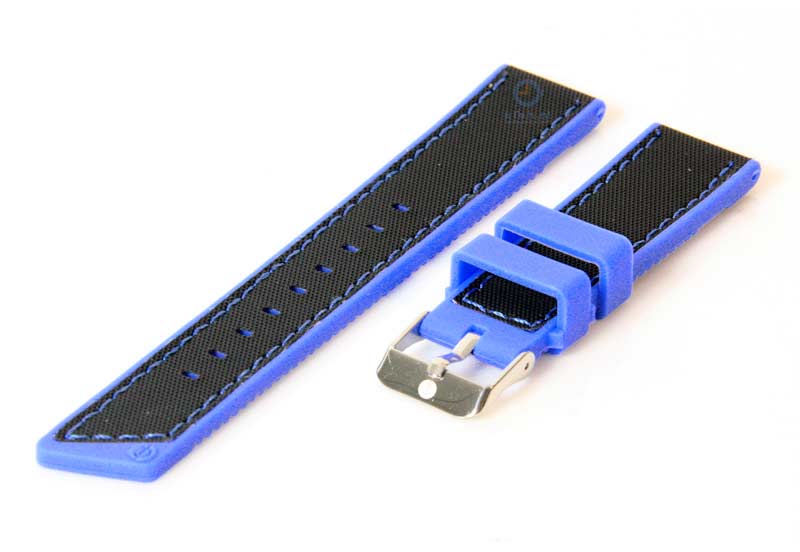 Horlogeband 20mm siliconen zwart-blauw