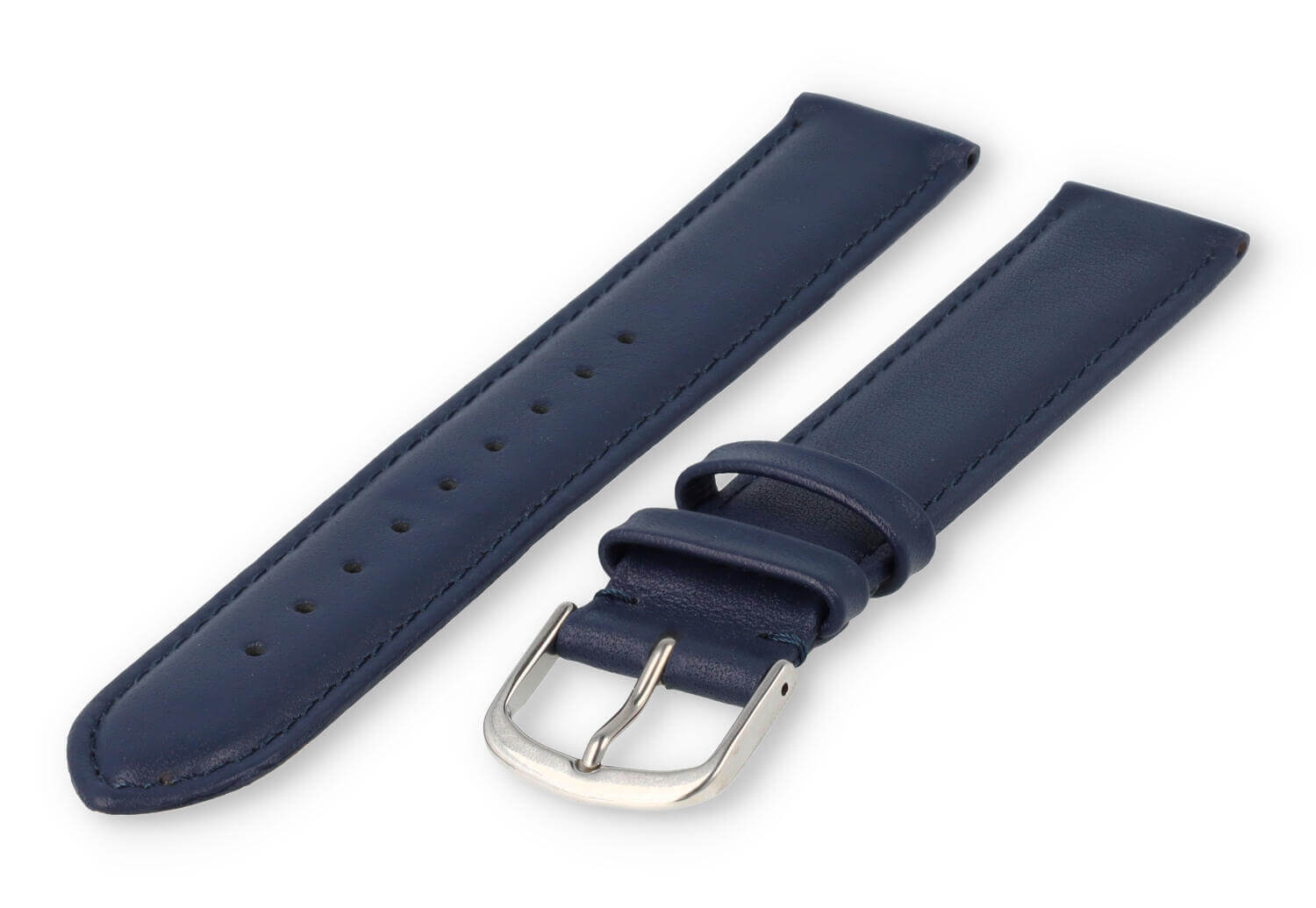 XL horlogeband glad leer - 18mm - donkerblauw