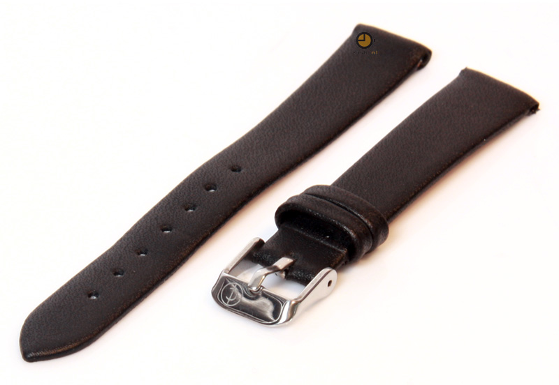Naadloze horlogeband 14mm zwart stieren leer