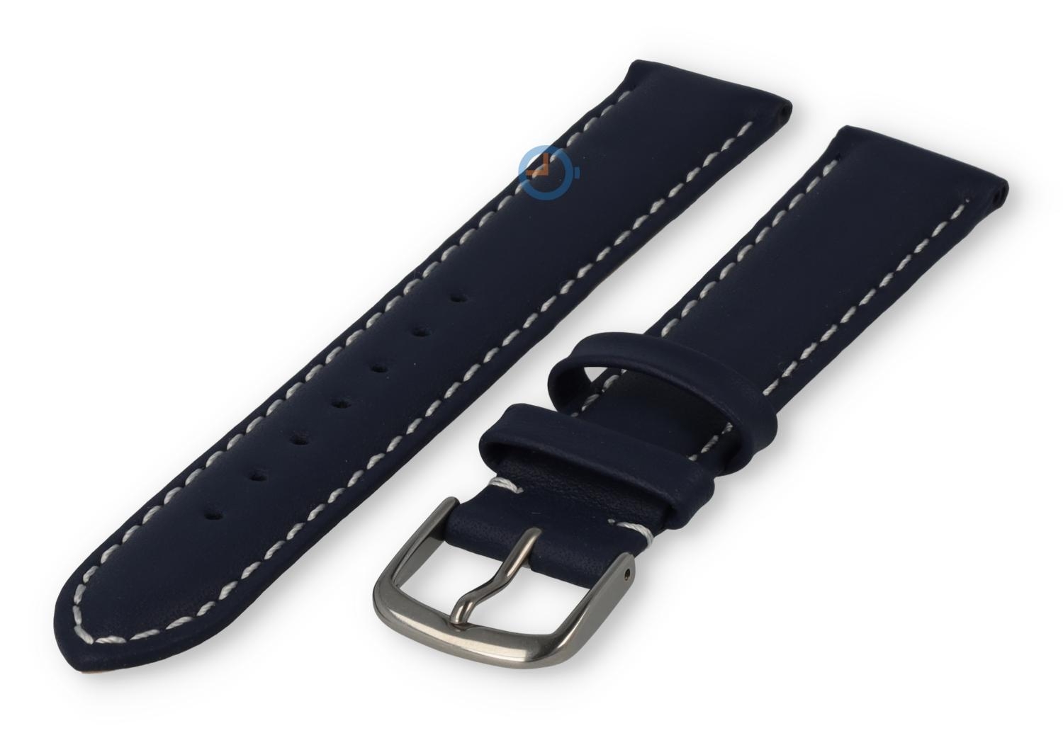 Oneven maat horlogeband leer - 15mm - marineblauw
