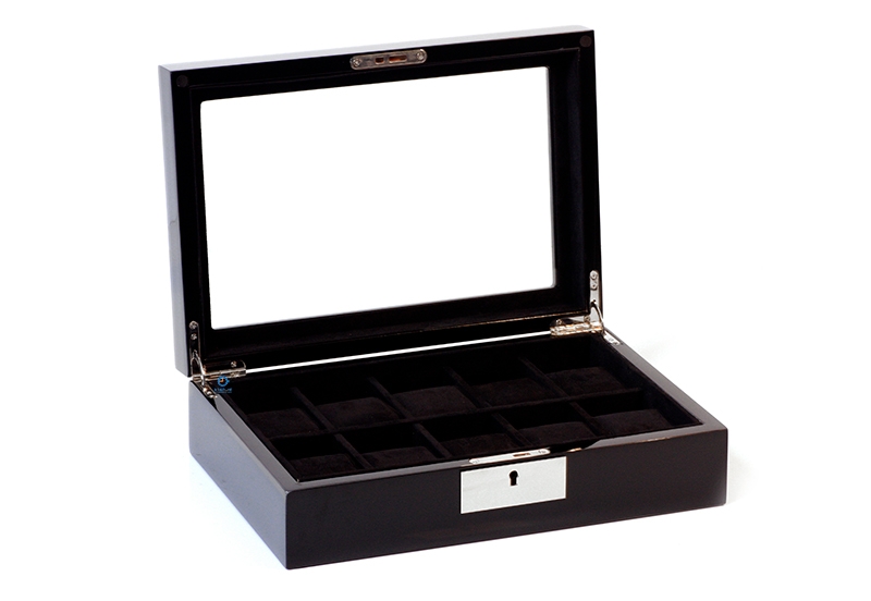 Houten horlogebox met slot voor 10 horloges - black