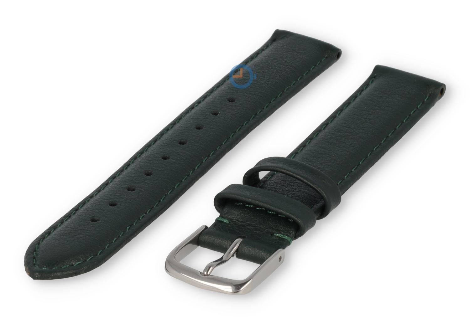 16mm horlogeband glad leer - donkergroen