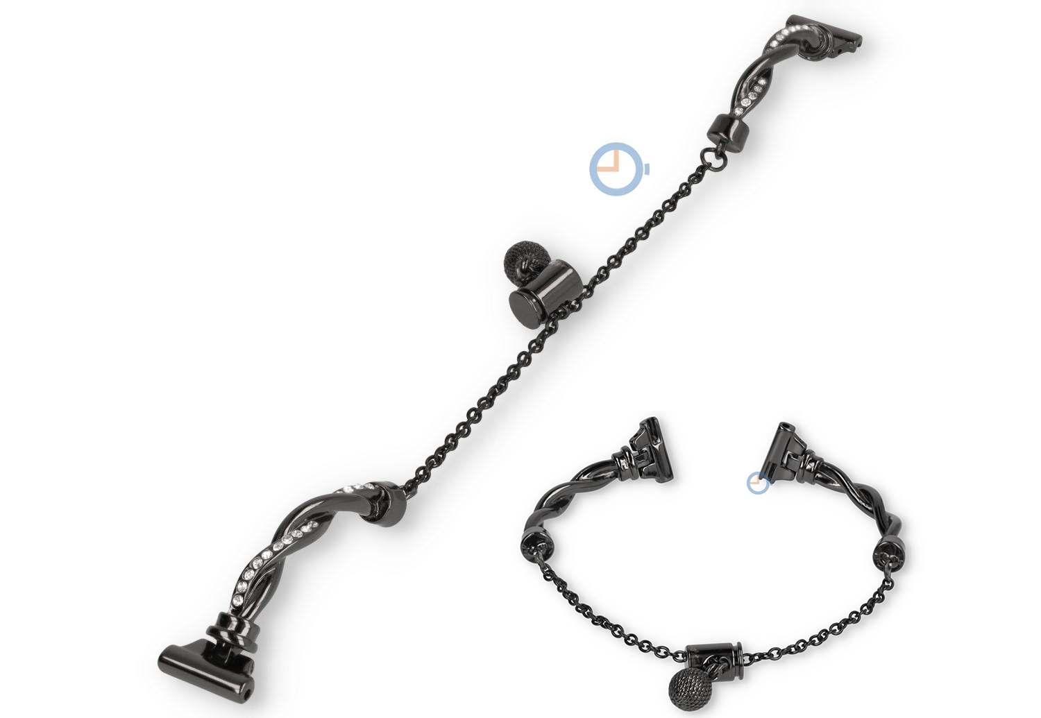 14mm sieraad horlogeband - zwart met diamantjes