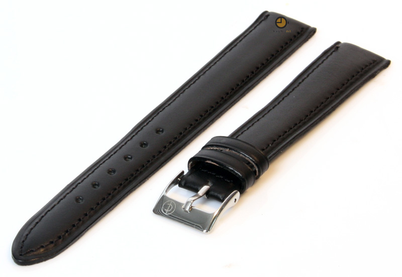 Horlogeband 16mm zwart leer XXL