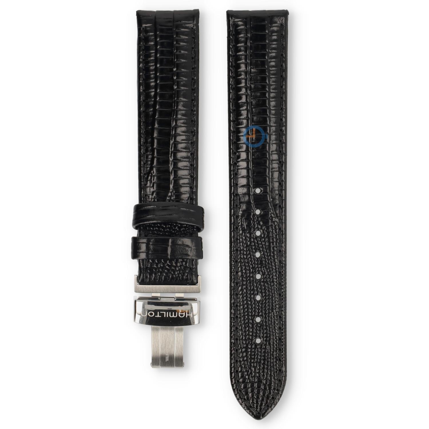 Hamilton horlogeband H24491732 - zwart leer