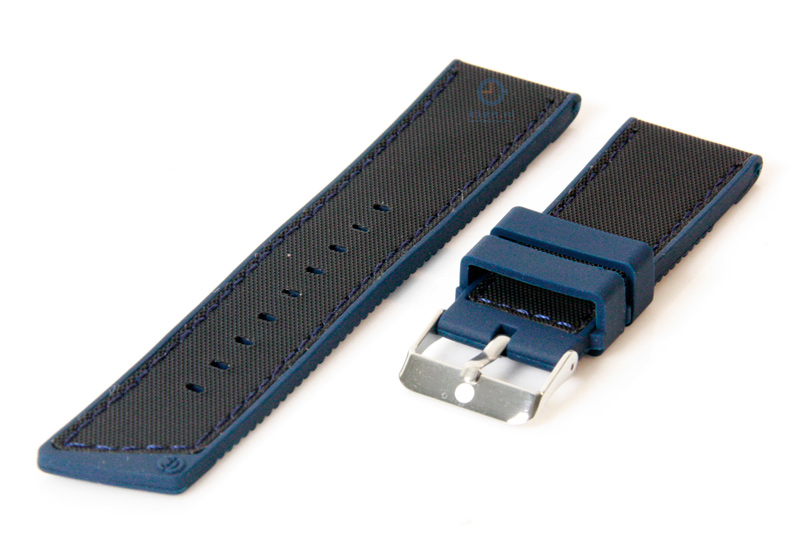 Horlogeband 24mm siliconen zwart-donkerblauw