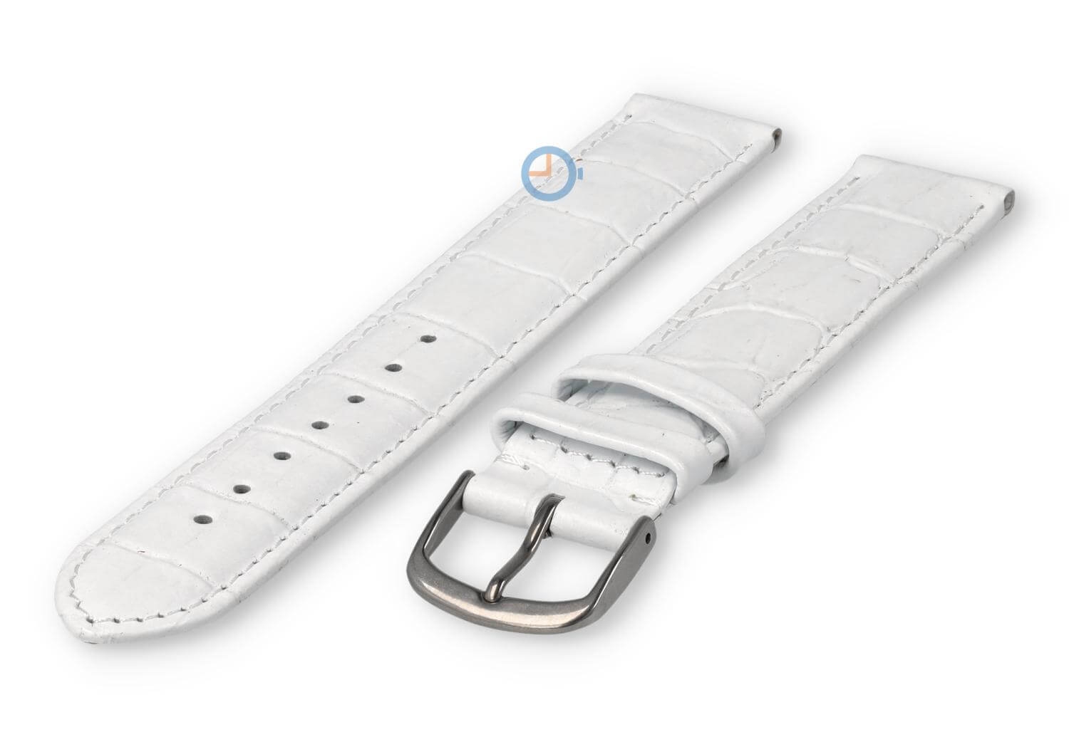 XL horlogeband leer met krokoprint - 16mm - wit