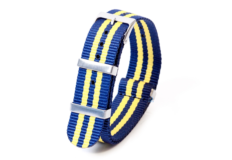 Horlogeband 20mm nylon donkerblauw/geel