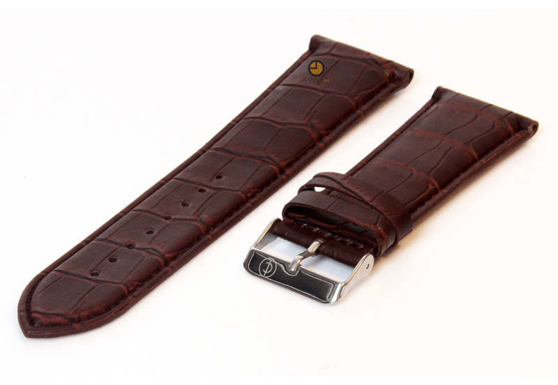 Horlogeband 28mm donkerbruin leer croco