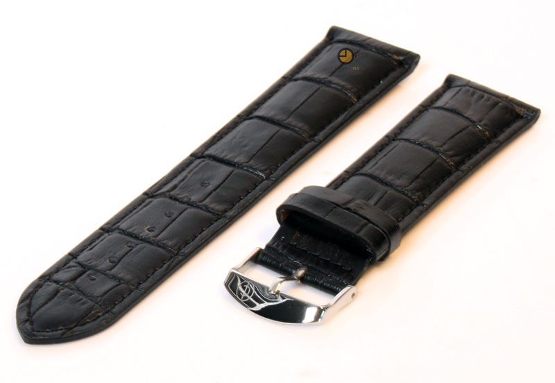 XL horlogeband 22mm leer zwart croco