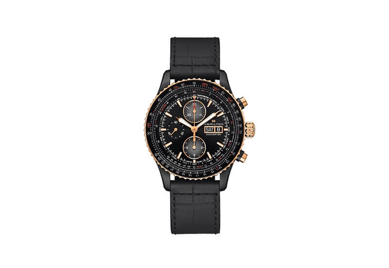 Hamilton horlogeband H76736730 - zwart leer