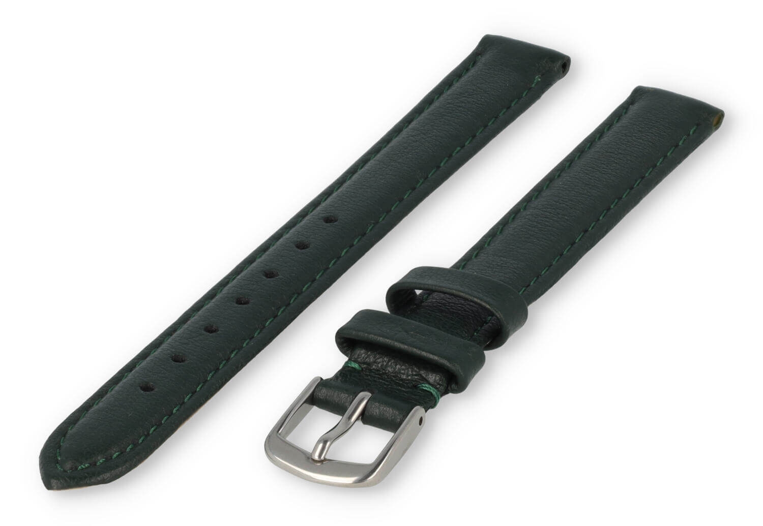 XL horlogeband glad leer - 12mm - donkergroen
