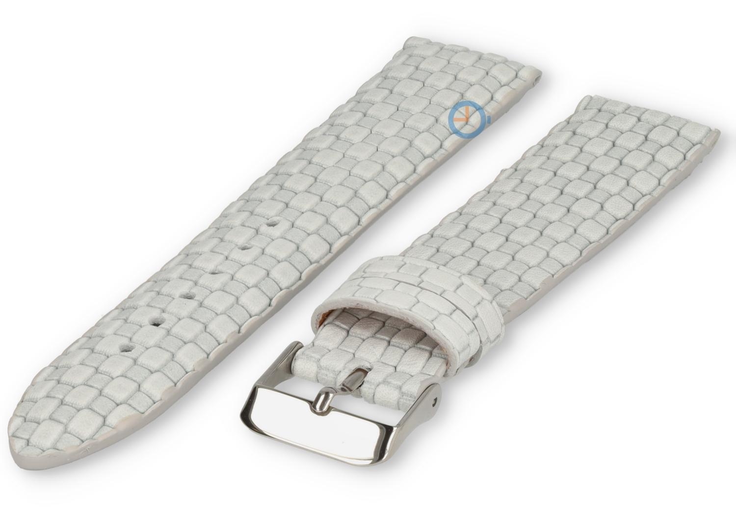 Geweven leren horlogeband - 22mm - wit
