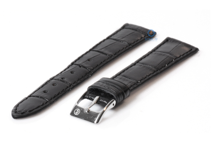 Horlogeband 22mm zwart kalfsleer met croco