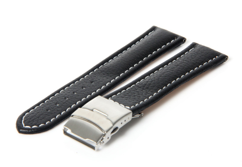 22mm zwart leren horlogeband - vouwsluiting