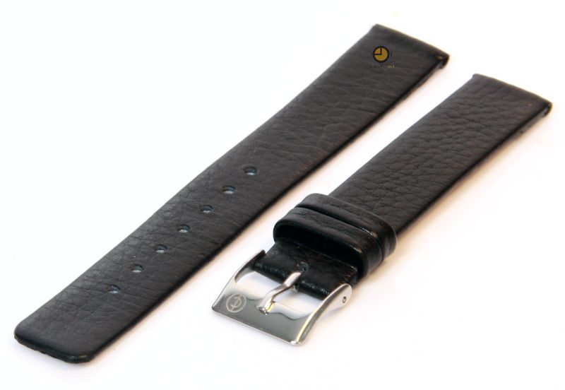 Horlogeband 18mm zwart leer naadloos