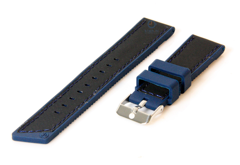 Horlogeband 22mm siliconen zwart-donkerblauw