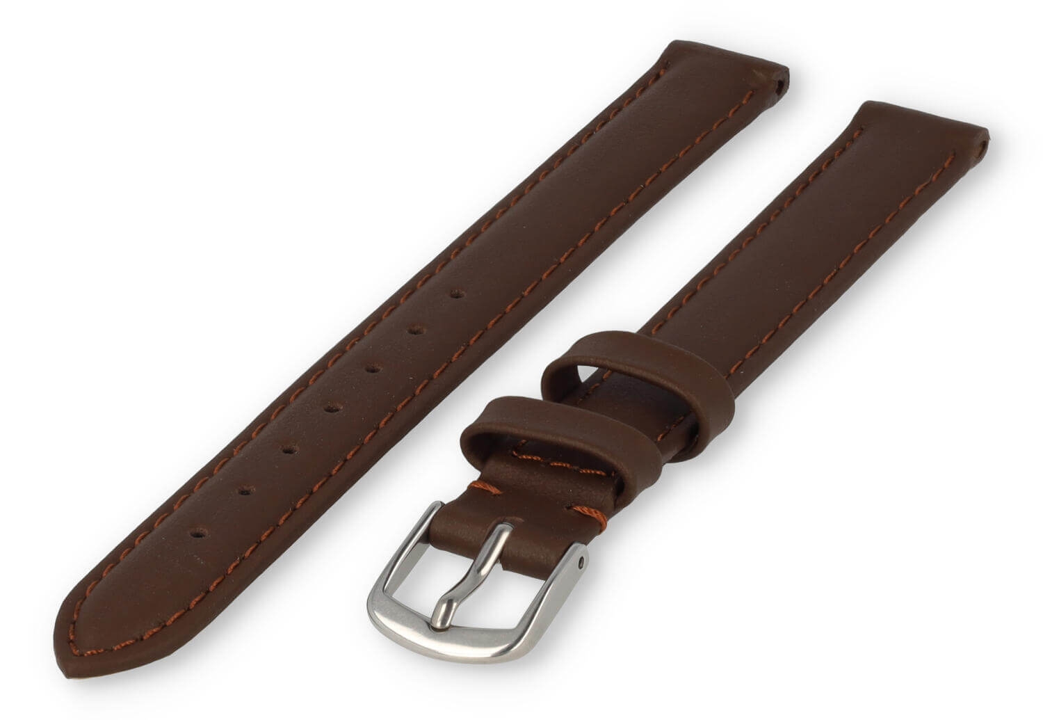 XL horlogeband glad leer - 12mm - donkerbruin