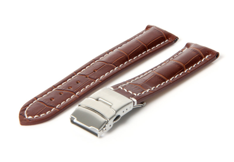 Bruin leren horlogeband met vouwsluiting - 24mm - Zilver