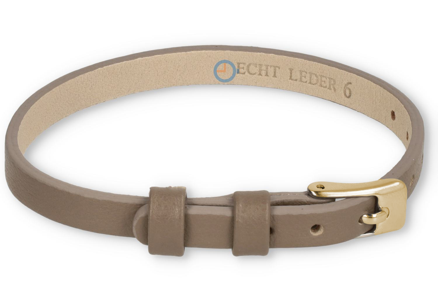 One-piece leren horlogeband - 6mm - taupe met goud