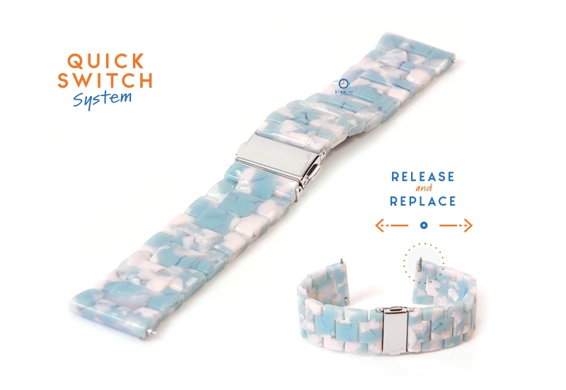 Horlogeband 20mm resin turtle blauw/wit