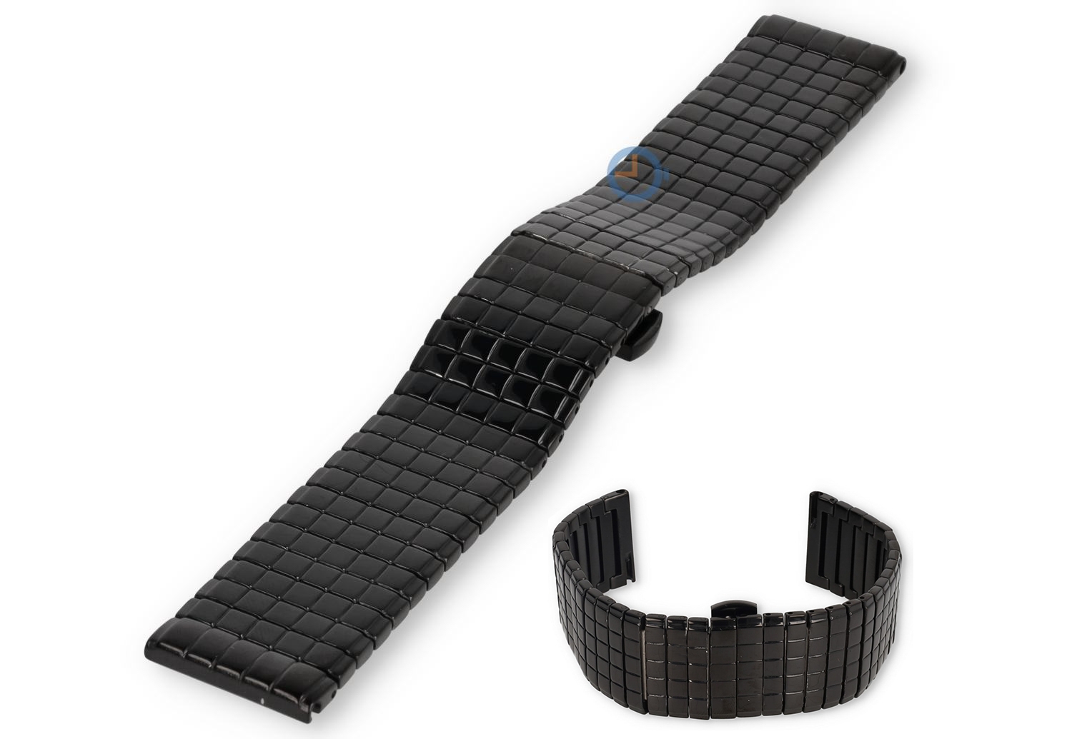 Blokpatroon stalen horlogeband - 22mm - zwart