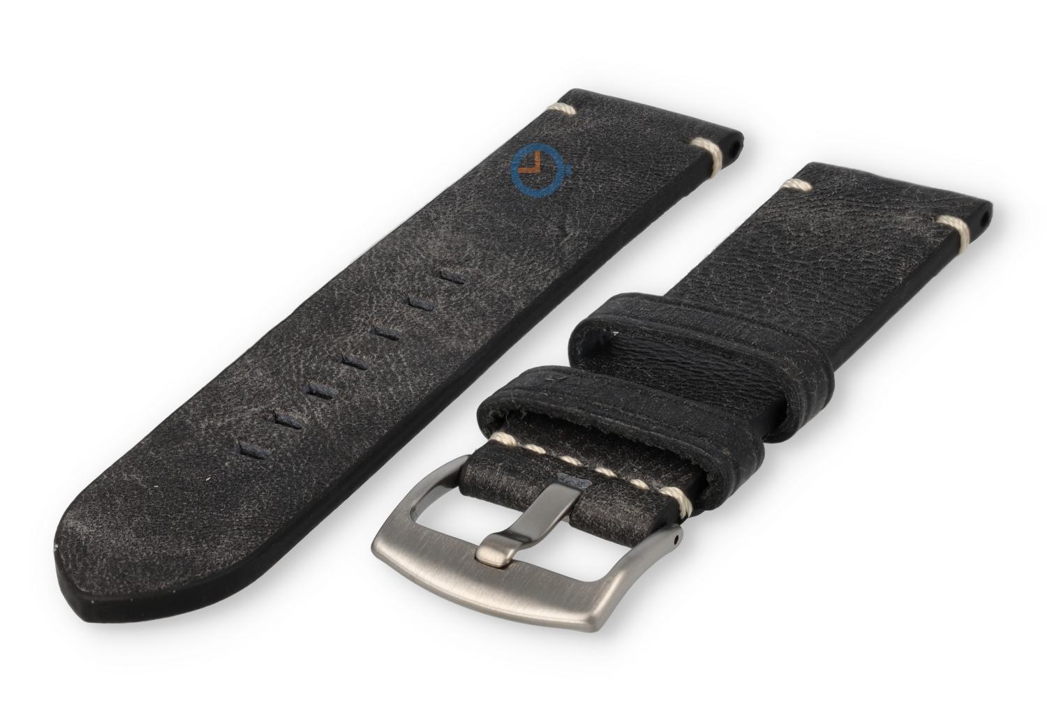 Stevige Vintage Horlogeband 24mm - Zwart