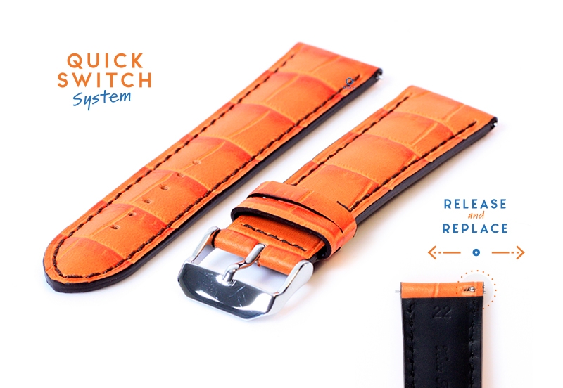 Horlogeband 22mm oranje leer