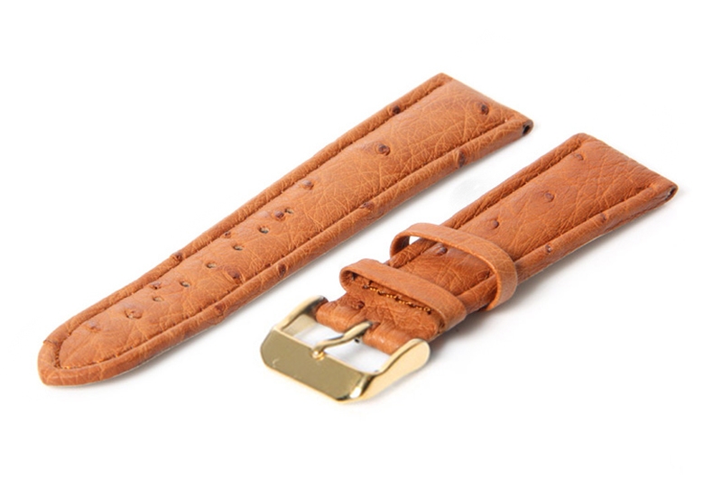 Horlogeband 20mm bruin struisvogel gouden gesp