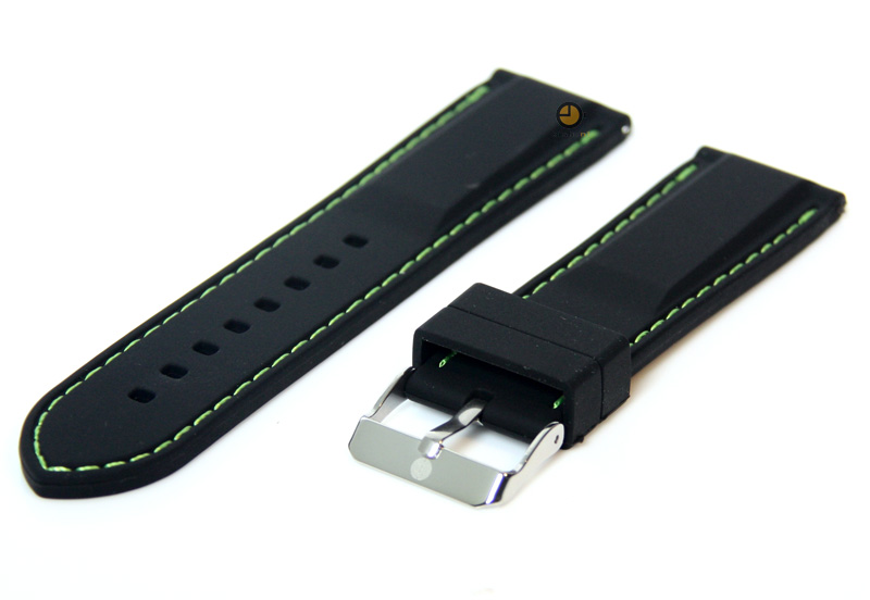 Horlogeband 24mm zwart-groen siliconen met quick-release