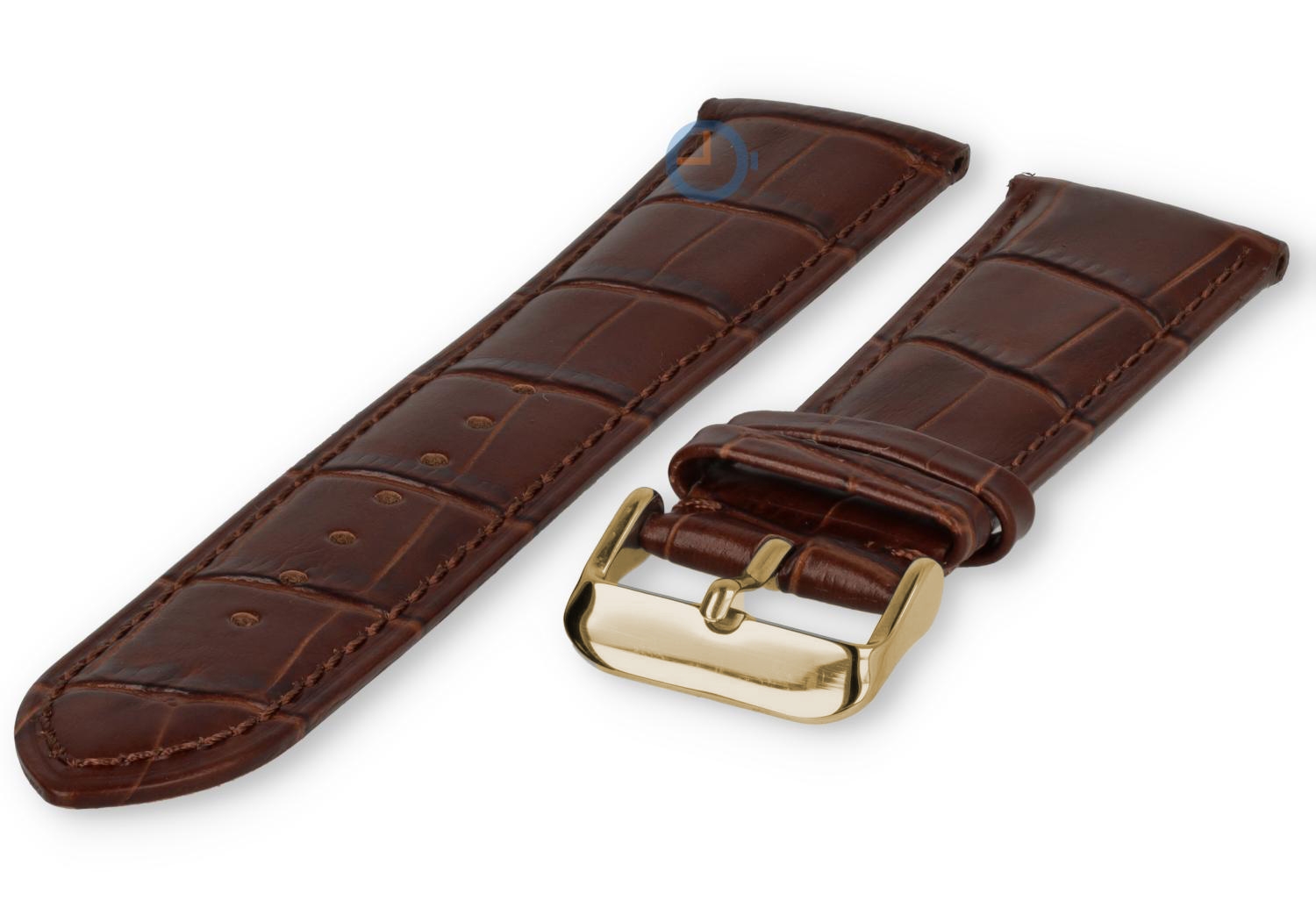 Horlogebandje 23mm - croco leer - donkerbruin - goud