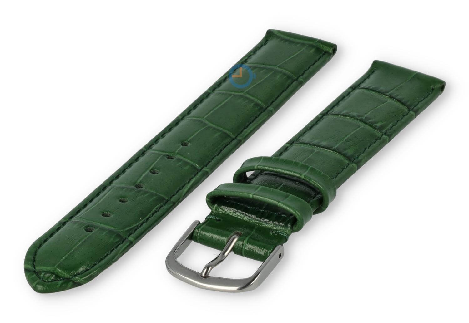 XL horlogeband leer met krokoprint - 16mm - jachtgroen