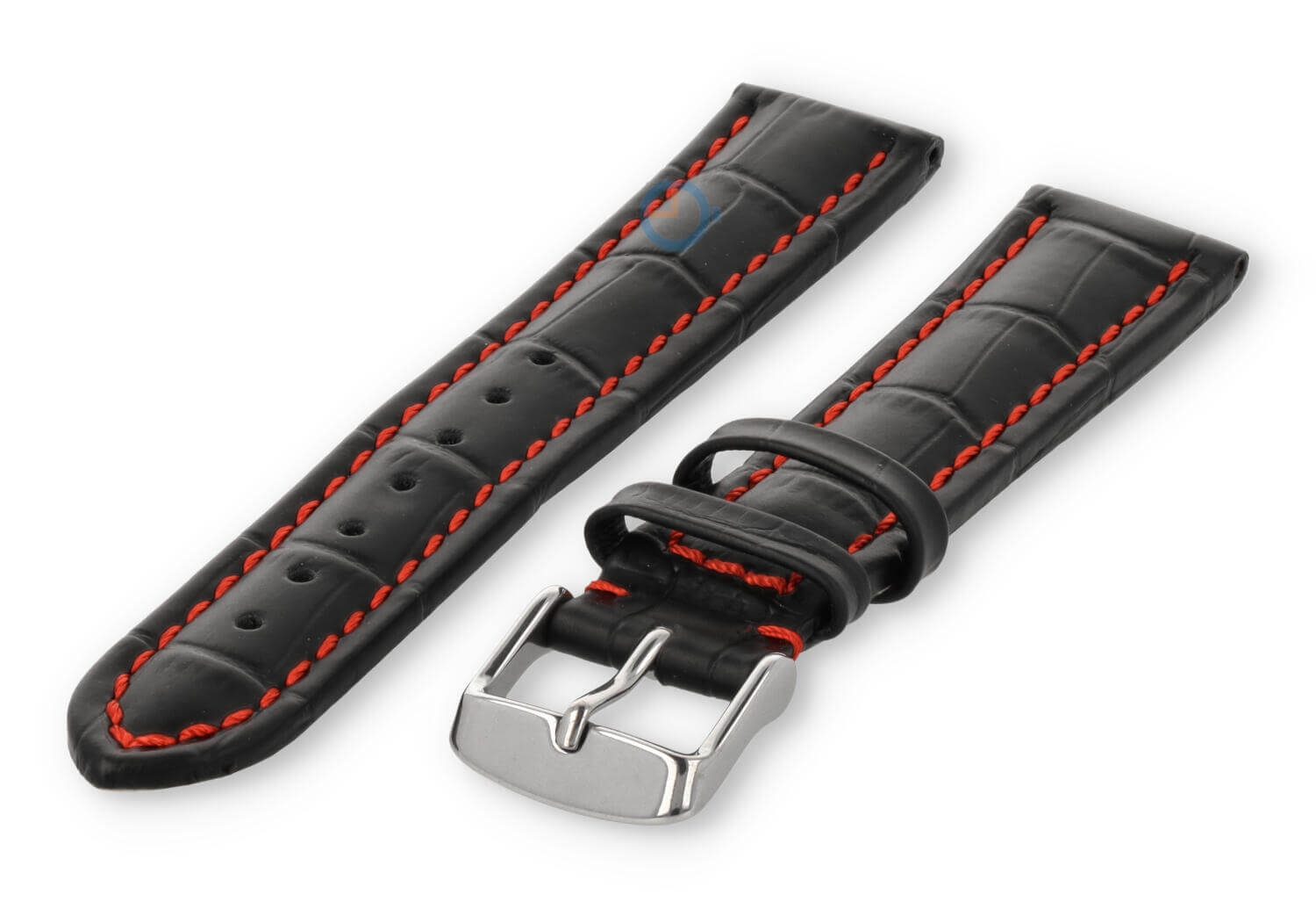 Krachtige horlogeband van kalfsleer - 20mm - zwart met rood