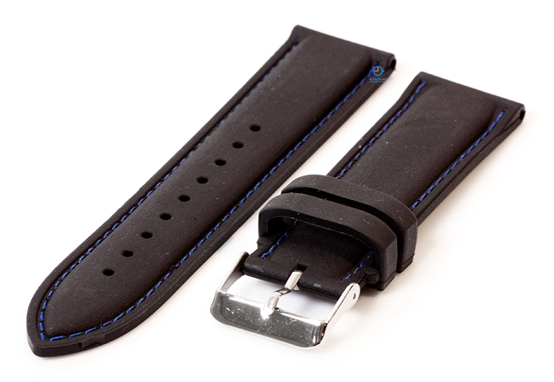 Horlogeband 24mm siliconen zwart-blauw