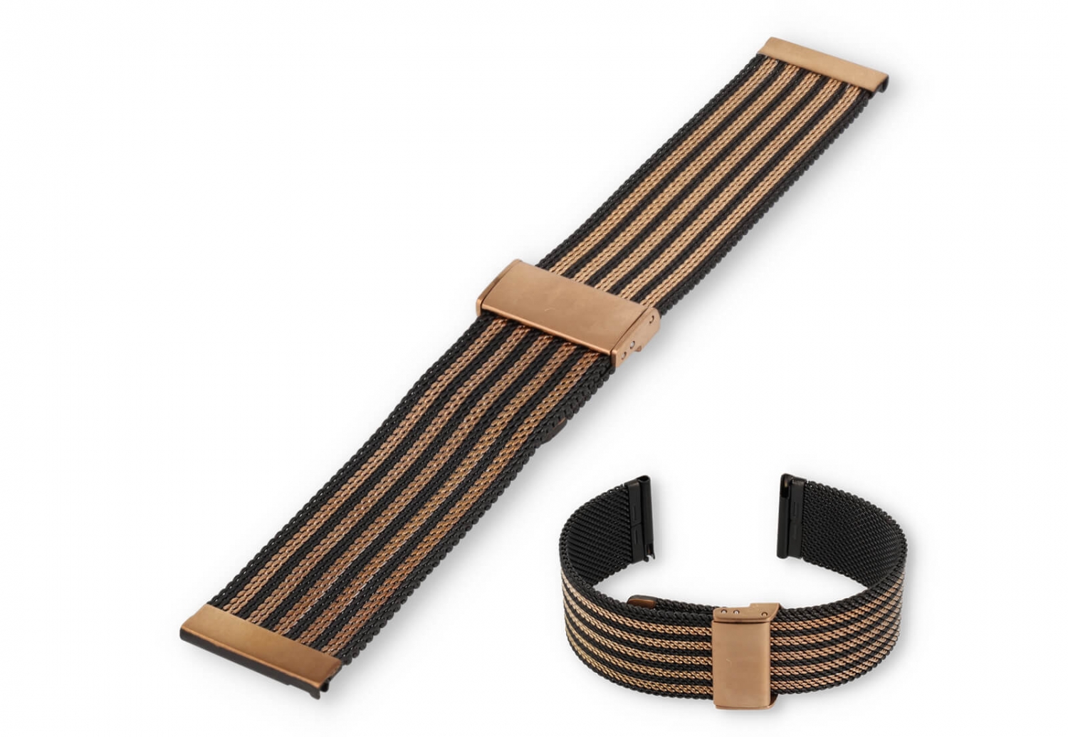 Horlogeband 22mm milanees zwart/rosegoud - Quick Switch (FIJN)